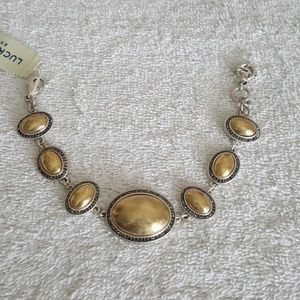 New Lucky Brand Two Tone Pave Link Bracelet